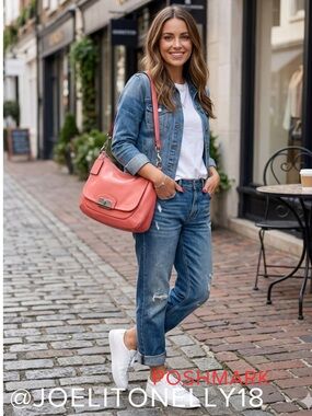 Coach Coral Leather Shoulder Bag with Silver Hardware